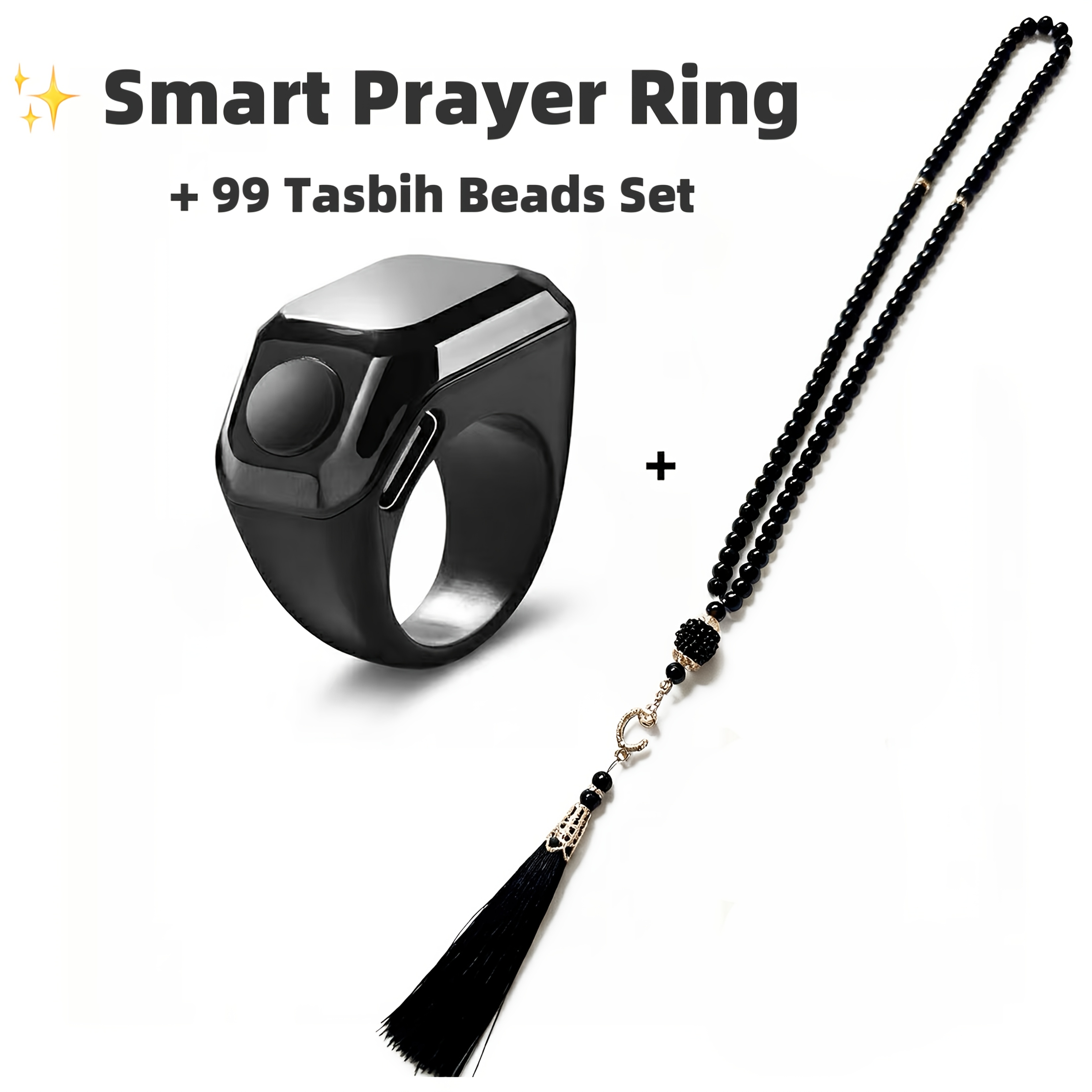 2pcs Smart Ring Set with Zikr Ring and Prayer Beads
